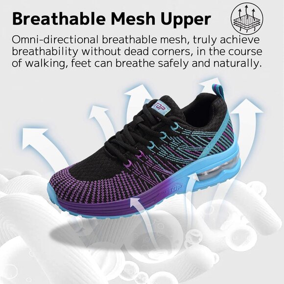 Brand New Women Black Purple Mesh Running Air Cushion Walking Tennis Shoes - Picture 2 of 7